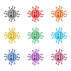 Poster - AI CPU Artificial Intelligence Processor icon isolated on white background. Set icons colorful