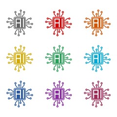 Poster - AI CPU Artificial Intelligence Processor icon isolated on white background. Set icons colorful