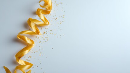 Poster - A dynamic arrangement of yellow ribbons cascades across a clean, light background, capturing the essence of celebration and joy with a touch of artful elegance.