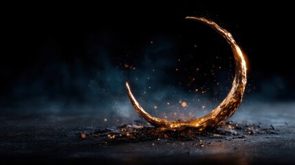 Poster - An abstract depiction of a golden horn shape surrounded by swirling particles conveys elegance and mystique, creating a captivating visual representation of creativity and art.