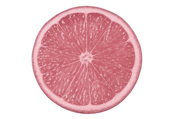 Poster - Close-up of a pink grapefruit slice revealing its juicy segments and textured surface, isolated on a transparent background
