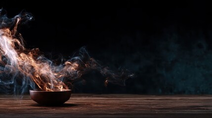 Poster - A wooden bowl releasing mesmerizing wisps of smoke into the air, creating an ethereal atmosphere that invites the viewer to ponder and explore.