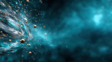 Poster - An abstract visual of swirling patterns in shades of blue and gold, evoking a sense of motion, depth, and creativity, like a dance of particles in a cosmic setting.