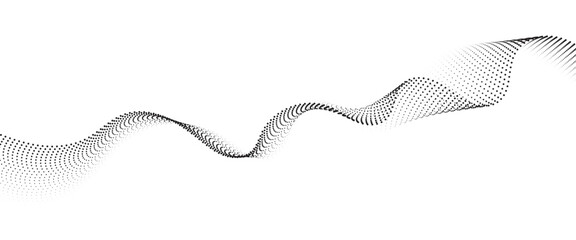 Aufkleber - Abstract flowing wave made of a halftone dot pattern. Dynamic data wave technology background with a halftone particle effect	
