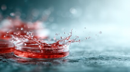 Poster - An artistic close-up of splashes from red liquid reverberating within petri dishes, capturing the essence of scientific experimentation and the beauty of fluid dynamics.