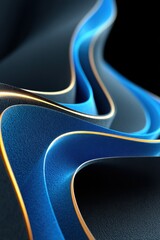 Poster - dynamic blue and gold abstract flowing shapes on a textured black backdrop