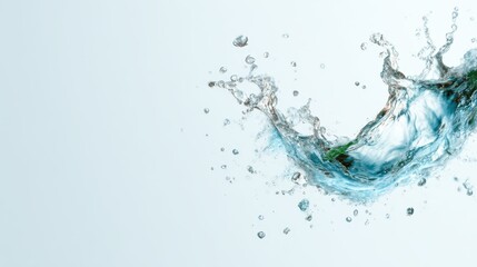 Poster - Water splashes create dynamic patterns against a minimalist white background, embodying movement and fluidity, perfect for abstract representations of nature's beauty.