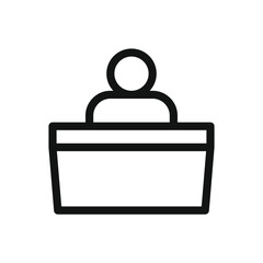 Poster - Guest reception desk line icon, office reception table vector symbol with editable stroke