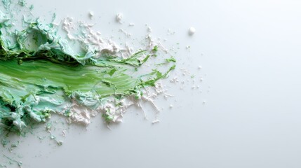 Poster - This abstract composition showcases a splash of green and white paint across a clean canvas, illustrating artistic expression through vibrant colors and dynamic movement.