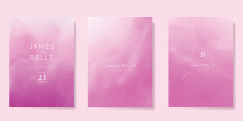 Wall Mural - Elegant wedding invitation card vector. Minimal hand painted pink watercolor texture template background. Design illustration for wedding, vip cover, poster, rsvp modern card.
