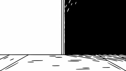 Aufkleber - A monochrome illustration of a room with a stark division between light and shadow areas created with generated ai