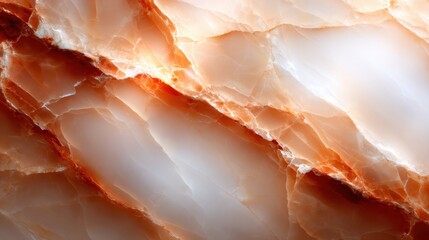 Poster - A beautiful close-up view of onyx marble showcasing intricate patterns in orange and white, highlighting nature's stunning textures and colors in a dramatic fashion.
