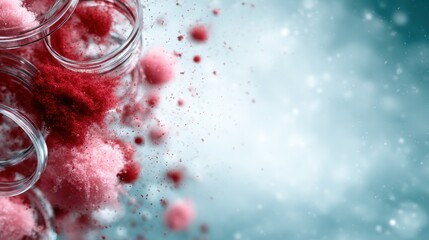 Poster - Vibrant colored powders spill from glass jars, forming a dynamic and visually striking composition that embodies creativity and artistic expression in a captivating display.