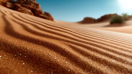 an artistic close-up of sand dunes in a desert landscape, showcasing the intricate patterns caused b