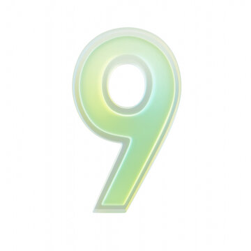 3d rendering number three 93 glass transparent gradient green yellow numeral