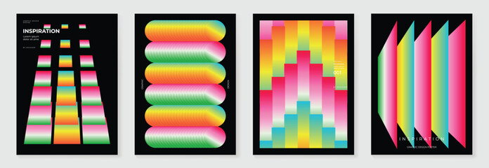 Poster - Rainbow bridge gradient poster background vector set. Cover template with vibrant perspective geometric prism shapes. Ideal design for social media, cover, banner, flyer.