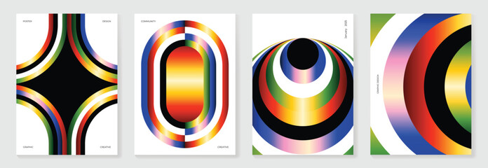 Poster - Rainbow bridge gradient poster background vector set. Cover template with vibrant perspective geometric prism shapes. Ideal design for social media, cover, banner, flyer.