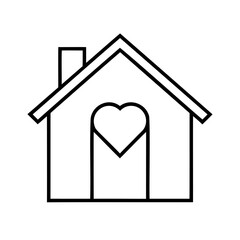 Poster - Line art house with heart shaped window chimney on background home love