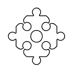 Poster - Line art puzzle pieces arranged in a diamond shape with a central circle on a background