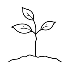 Poster - Line art of a small plant with three leaves growing from soil on background sprout