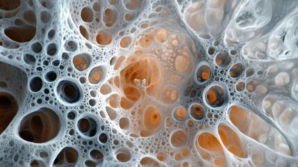 Fototapete - Abstract 3D rendering of a complex network of interconnected cavities and tunnels, resembling a porous structure or organic material.