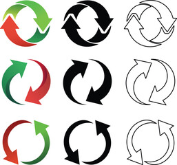 Poster - Diverse set of circular arrows representing recycling process and rotation on white background