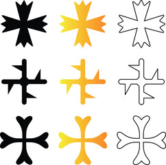 Poster - Collection of decorative crosses featuring various designs including outlined, solid, and gradient color variations