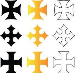 Poster - Collection of decorative iron cross symbols in different colors and outlines on white background