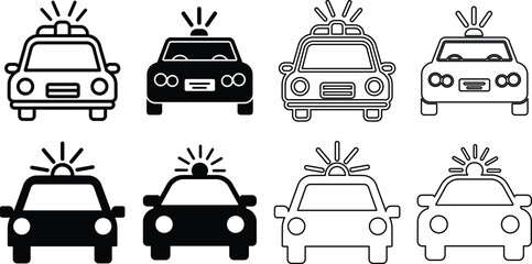 Poster - Collection of simple and clean police car icons illustrating law enforcement concepts in vector format