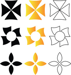 Fototapete - Collection of stylized floral and cross vector designs showcasing various gradient colors and line art aesthetics