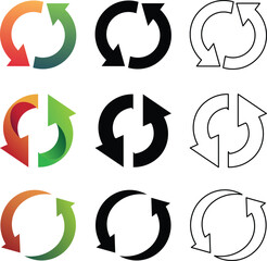 Fototapete - Collection of various colorful and monochrome recycle and refresh arrow symbols for design projects
