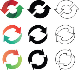 Poster - Collection of various colorful and outlined circular arrows representing recycling and refreshing concepts