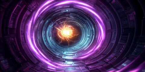 Poster - Futuristic 3D Rendered Portal with Energy Streams and Abstract Technology Design Background