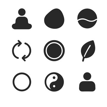 Mindful Icon Collection. Solid, filled icons set of mindful brand identity: calm logo, natural shape, soft