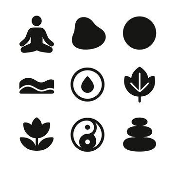 Mindful Icon Collection. Solid, filled icons set of mindful brand identity: calm logo, natural shape, soft