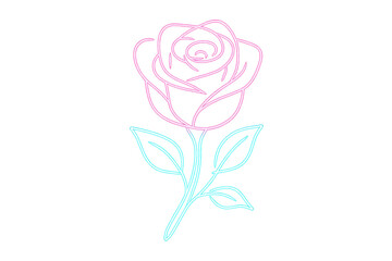 Poster - Glowing pink rose with luminescent blue stem, floating against transparent backdrop, capturing delicate botanical elegance