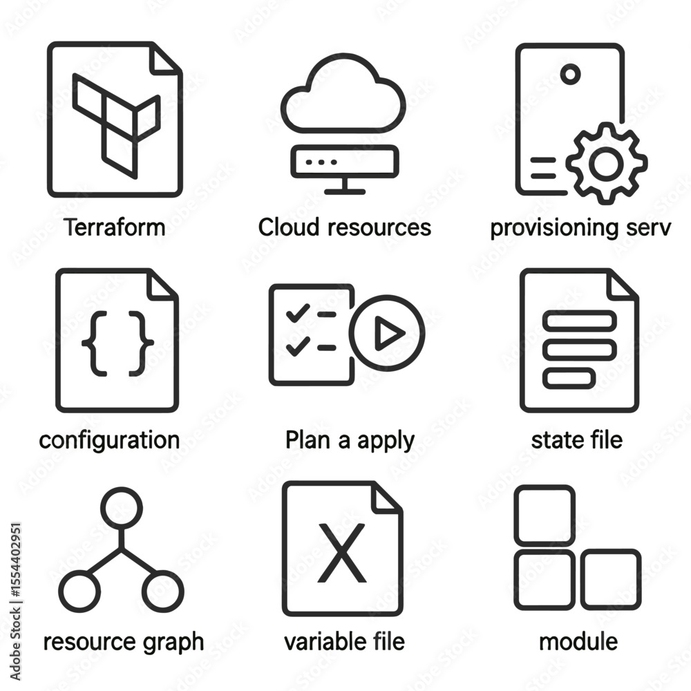 Infrastructure Icon Set. Outline icon set of infrastructure as code ...