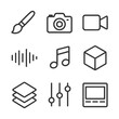 © Svitlana - Multimedia Icon Set. Outline icon set of digital creativity and multimedia editing: paintbrush, camera, video camera, audio