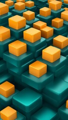 Leinwandbilder - Abstract geometric cubes teal and orange