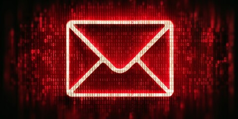 Poster - Digital Mail Security Concept with E-mail Envelope on Red Binary Code Featuring Phishing Risks