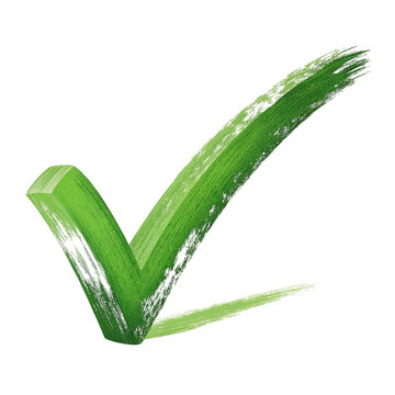 A green check mark with brush stroke texture isolated on a black background in a digital rendering created with generated ai