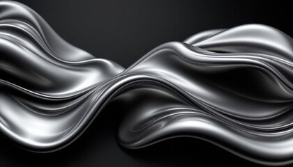 Poster - Abstract flowing metallic design on dark background. This captivating visual features smooth, fluid forms with a sense of motion and depth.