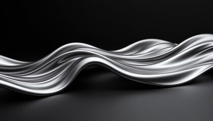 Poster - Abstract silver flowing waves on black background. Smooth, elegant, and luxurious texture. Perfect for design projects.