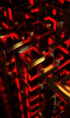 Aufkleber - Interlocking red and gold geometric shapes