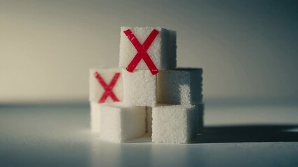 Aufkleber - Sugar cubes displaying red crosses symbolizing systematic reduction of sugar intake, highlighting potential health risks and promoting wellness through mindful dietary choices
