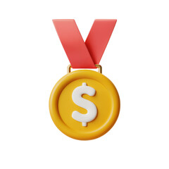 Aufkleber - 3 D Render of a Gold Medal with a White Dollar Sign on a Coral Ribbon Against a Black Background money