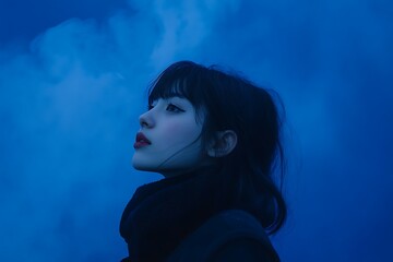 Poster - •  Ethereal cyan mist flows over a velvet indigo cosmic plain 