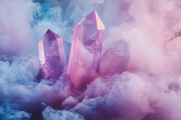 Poster - Faceted ruby prism drifts through a galaxy of soft mint and lilac fog 
