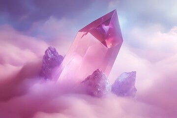 Poster - Faceted ruby prism drifts through a galaxy of soft mint and lilac fog 