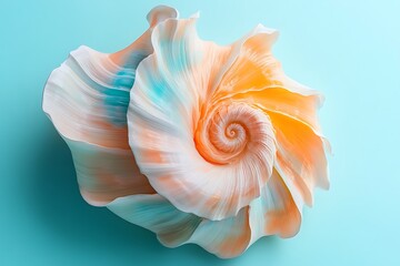 Poster - •  Floating nebula shaped like a spiral shell in peach and teal 